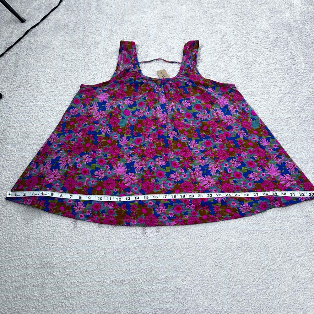 NWT NATURAL LIFE Pink Multicolor Floral Boxy Babydoll Tank Top Medium Cotton - Picture 6 of 9